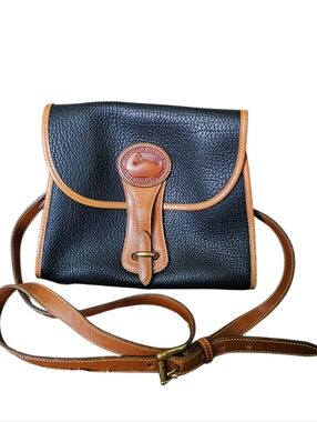 Vintage Dooney & Bourke Navy Blue Tan Essex Leather Shoulder Crossbody Bag